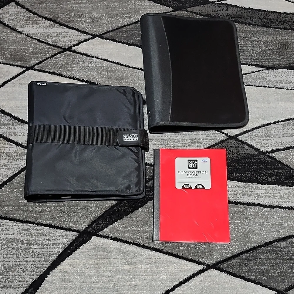 VINTAGE MEAD FIVE STAR BLACK TRAPPER KEEPER & ACCESSORIES & PEN GEAR BINDER PRF